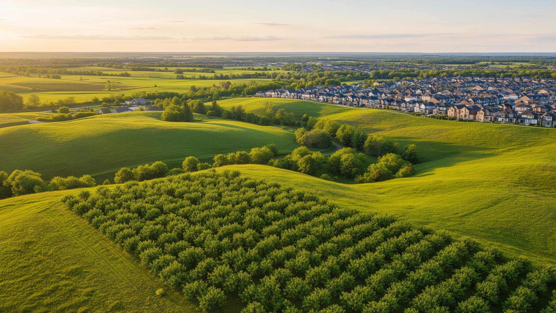Aerial view of the Caledon countryside around Orchard Park